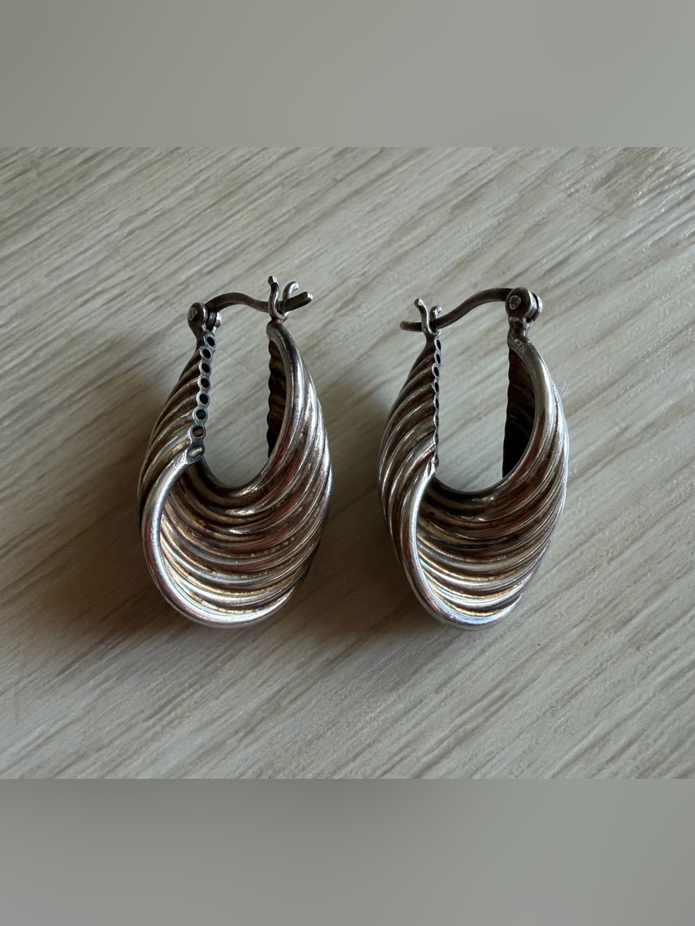 Vintage 925 Silver Staggered Swirl Hoop Earrings
